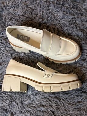 MIA Cream Chunky Loafer Heels